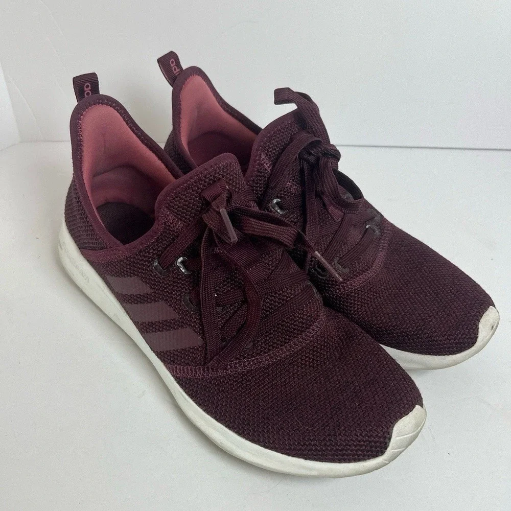 Adidas Sneakers Womens Size 9.5 Maroon Athletic Running Cloudfoam Comfortable Li